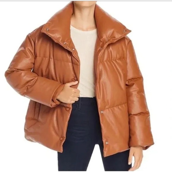 BAGATELLE NYC Jackets & Blazers - Bagatelle NYC Brown Vegan Leather Puffer Jacket Large Quilted Collar Oversized